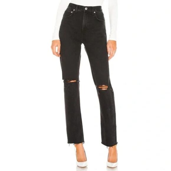 AGOLDE Cherie High Rise Distressed Straight Jeans Washed Black Sz 27 {3A26} - Picture 1 of 5